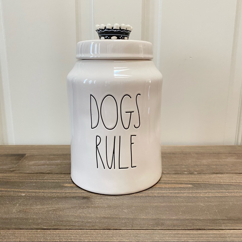 Rae Dunn DOGS RULE Crown Canister Treat Jar